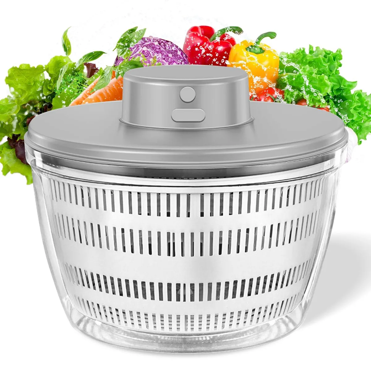 White 4L electric salad spinner with USB charging, basket and lid