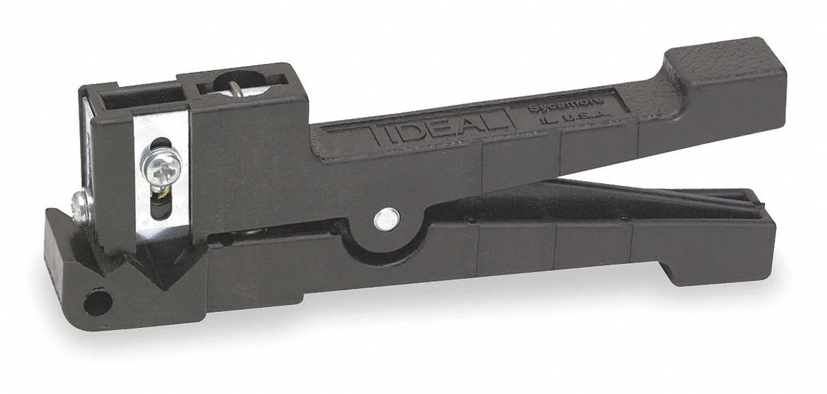 Grey cushion-grip cable stripper with rounded blade, 6 in capacity