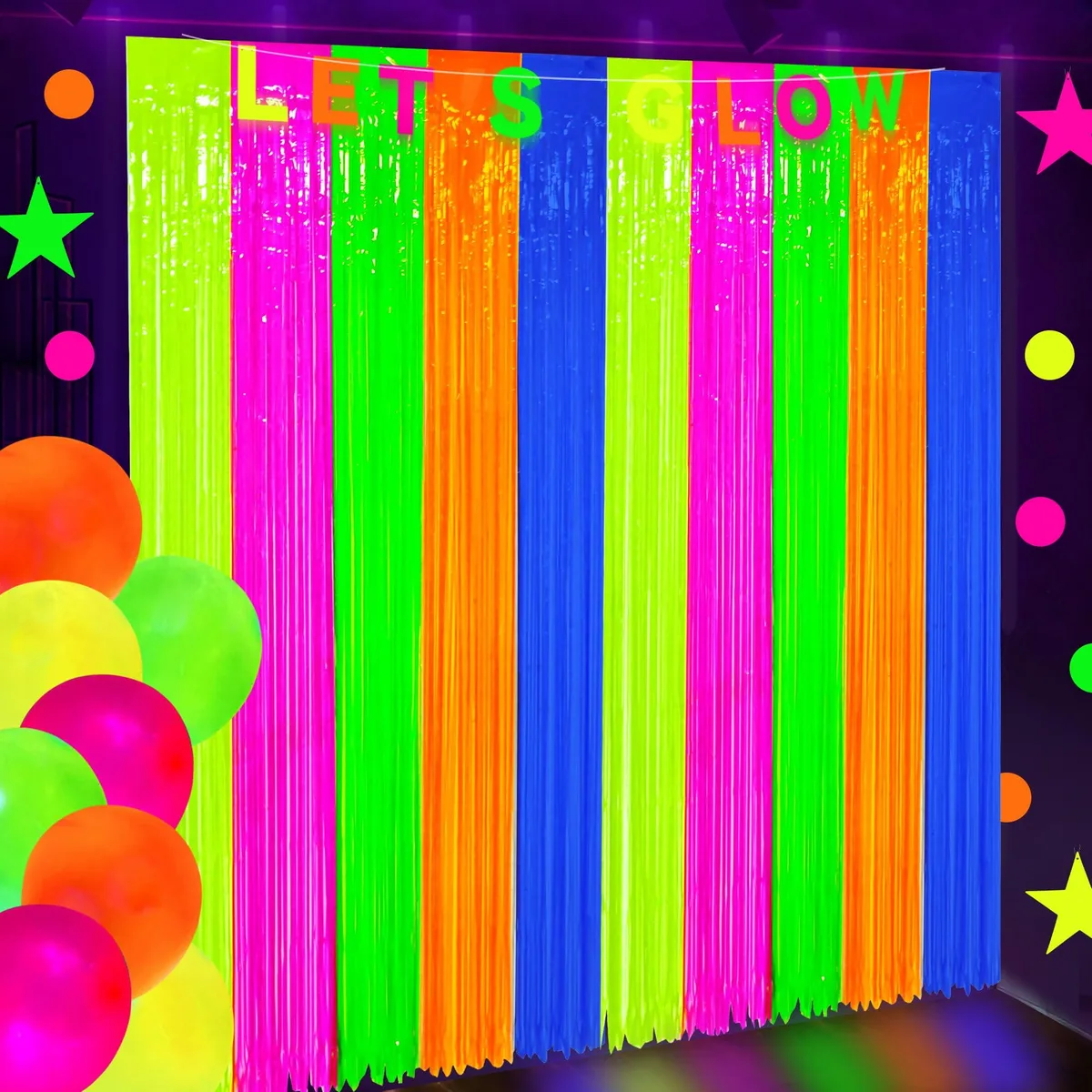 Two white foil fringe curtains, 3.3 by 6.6 feet, thin metallic strips hanging vertically