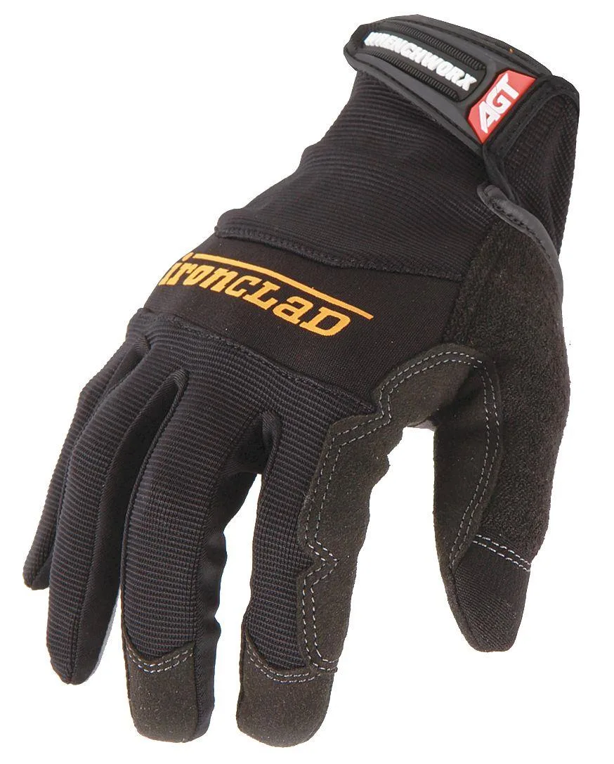 Black mechanics gloves with nylon back, neoprene knuckle padding, synthetic leather palm, hook-and-loop cuff
