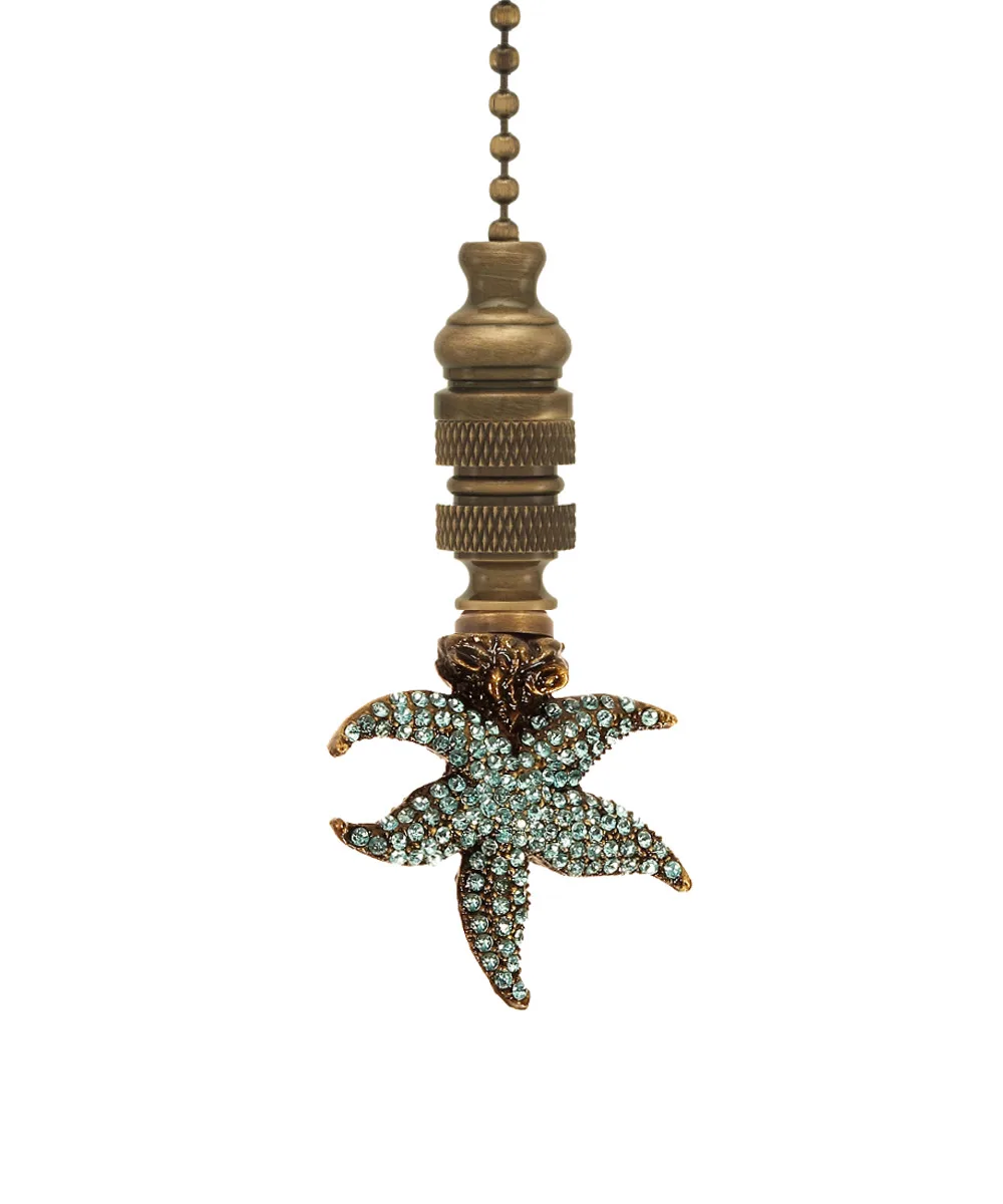 Home Concept Home Concept Starfish Aegean Blue Glass Fan Pull Antique Metal 2.25"h — product photo