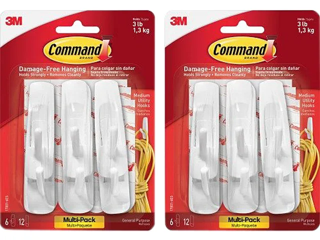 3M 3M 170016ESBG Command Adhesive Hooks White 12 Pack 3.00 lbs — product photo