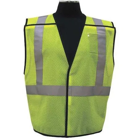 Lime high-visibility vest with silver X-back stripes and hook-and-loop closure