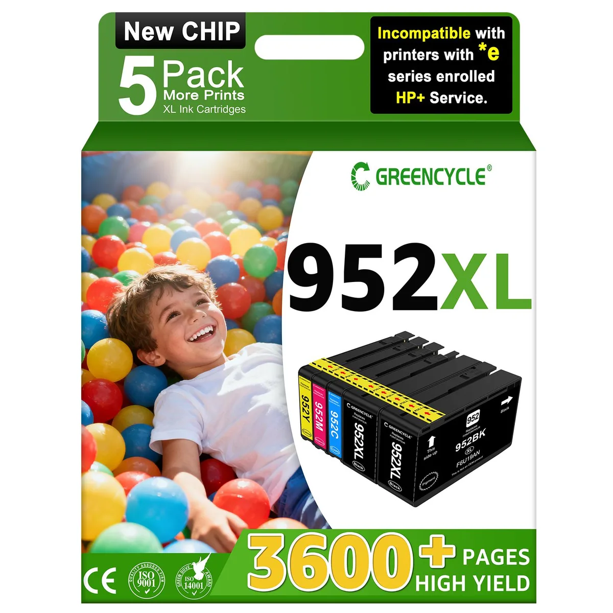 GREENCYCLE GREENCYCLE 952XL Ink Cartridges 5 Pack Black Cyan Magenta Yellow — product photo