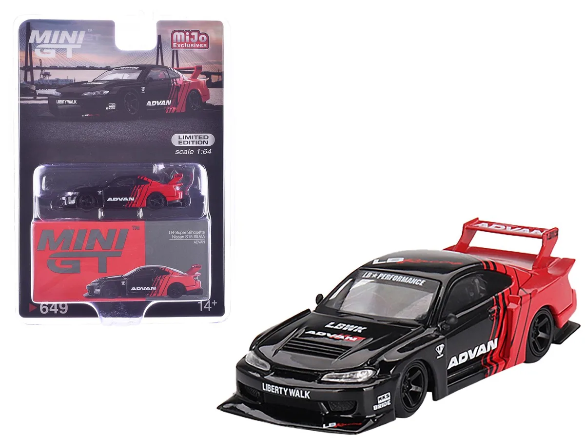 Mini GT Mini GT Nissan LB-Super Silhouette S15 Silvia RHD Red Black ADVAN Ltd Ed 1/64 Diecast — product photo