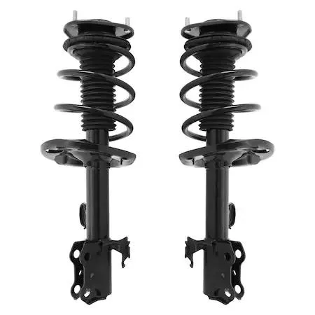 Two silver strut assemblies with black springs, side by side