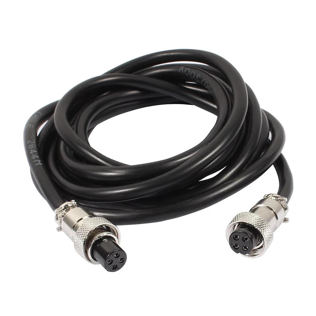 Black GX12 4-pin double female aviation socket cable 2m straight head