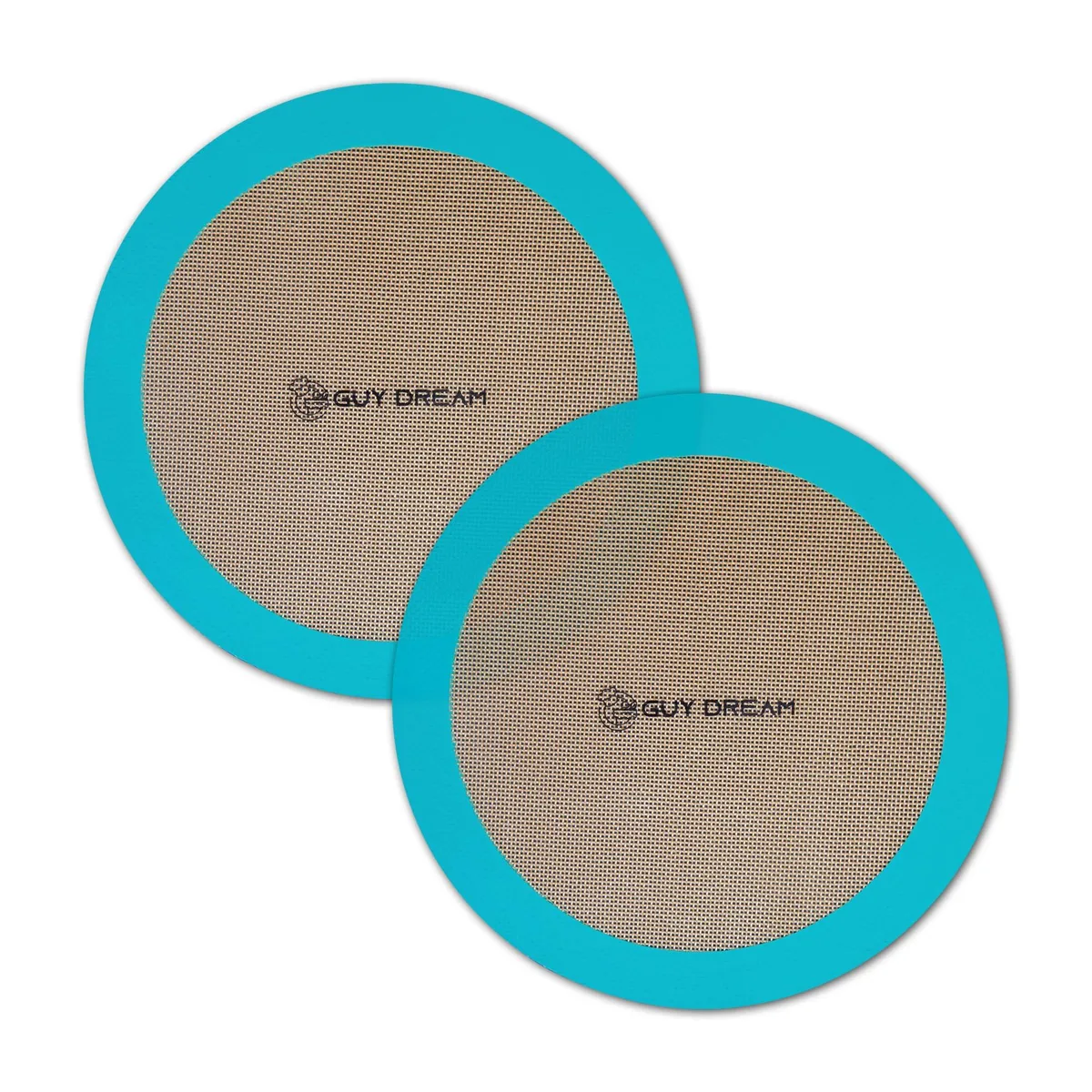 Two round beige silicone mats folded together