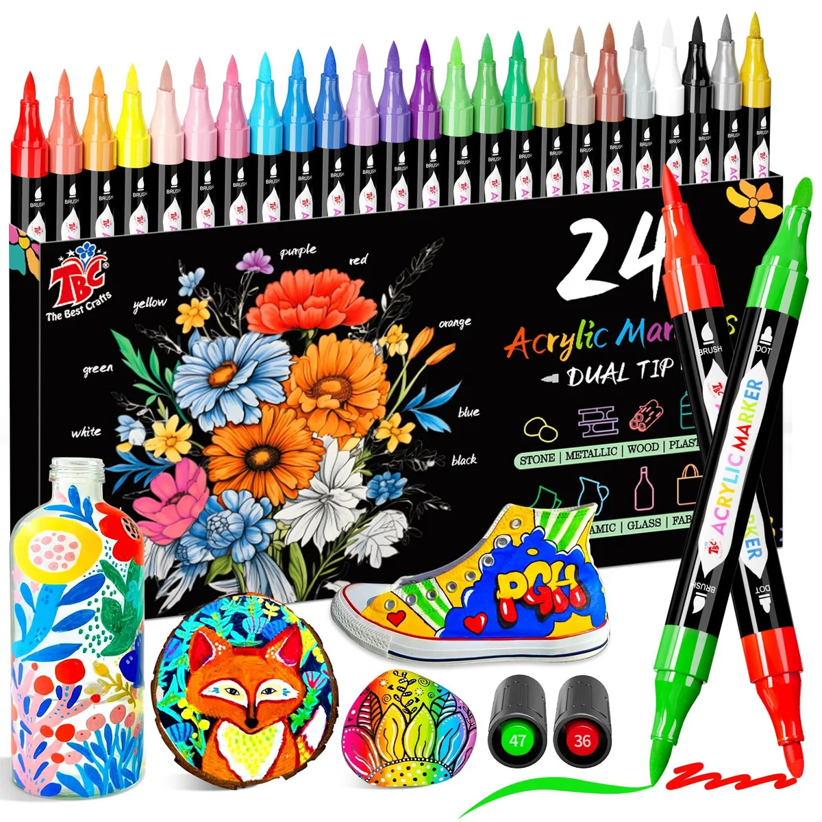 Avery TBC-2745 Acrylic Paint Markers 24 Colors Dual Tip 0.1mm 1-3.9mm — product photo