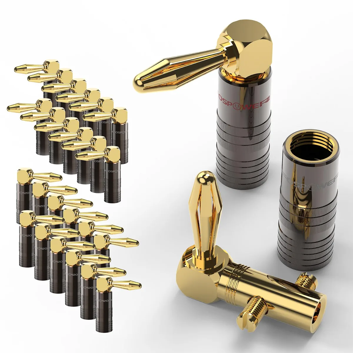 FosPower FosPower Right-Angled Banana Plugs 12 Pairs 24 pcs Gold 12AWG-18AWG — product photo
