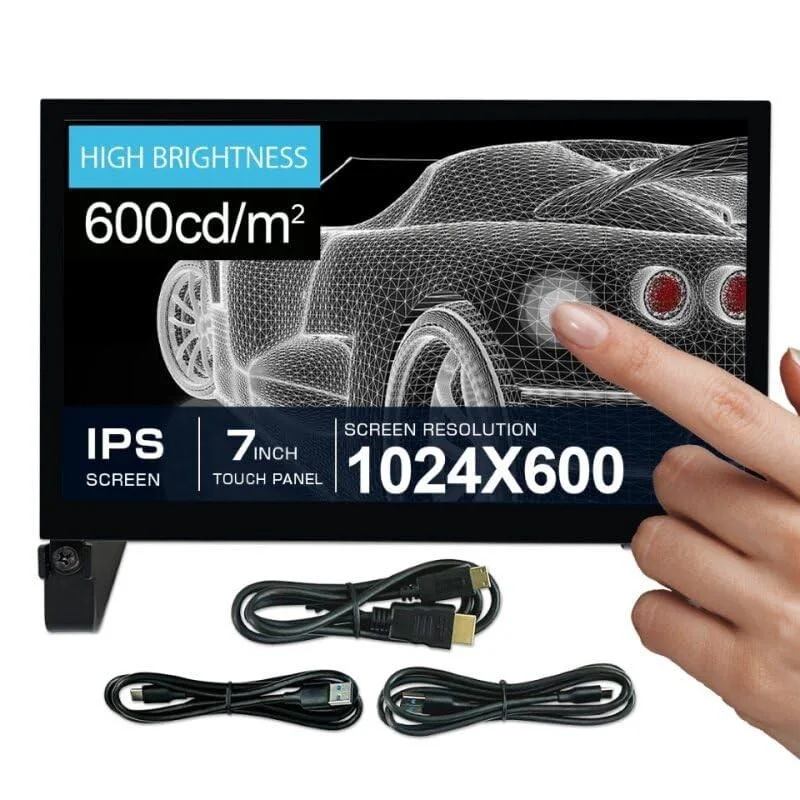 Open-frame 7.0-inch touch monitor with IPS panel, 600 cd brightness and built-in speakers