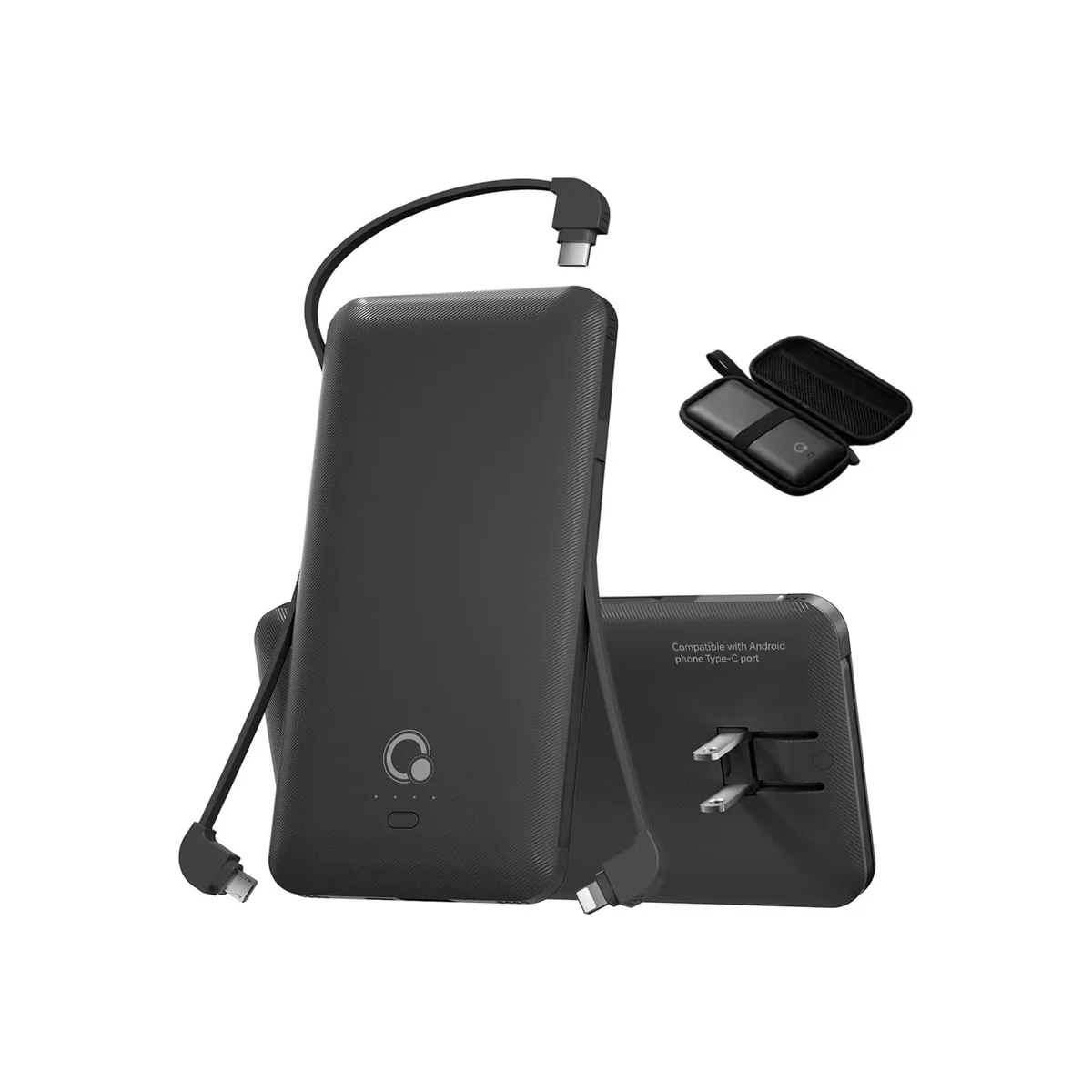 Brand Q PB147AC power bank 10000mAh with built-in cables and AC plug — product photo
