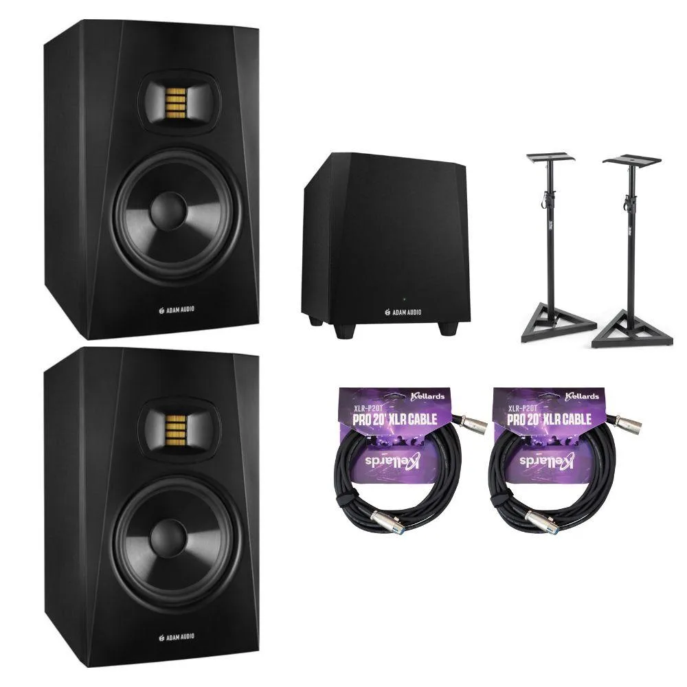 Adam Audio Adam Audio T7V studio monitor pair with T10S subwoofer, SMS6000-P stands, MIDI cables — product photo