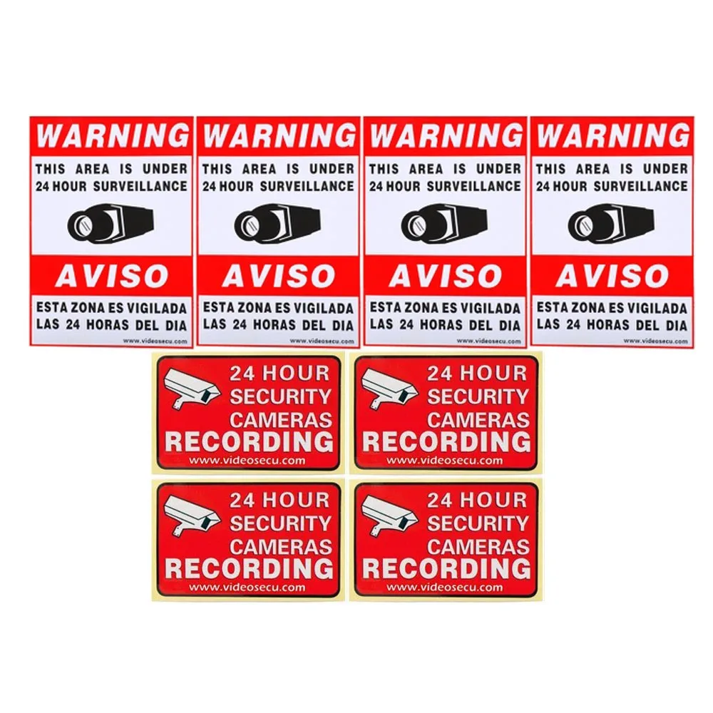 VideoSecu VideoSecu S01144 CCTV Warning Decals 4 Large 11.5x8.3in 4 Small 3x2in — product photo
