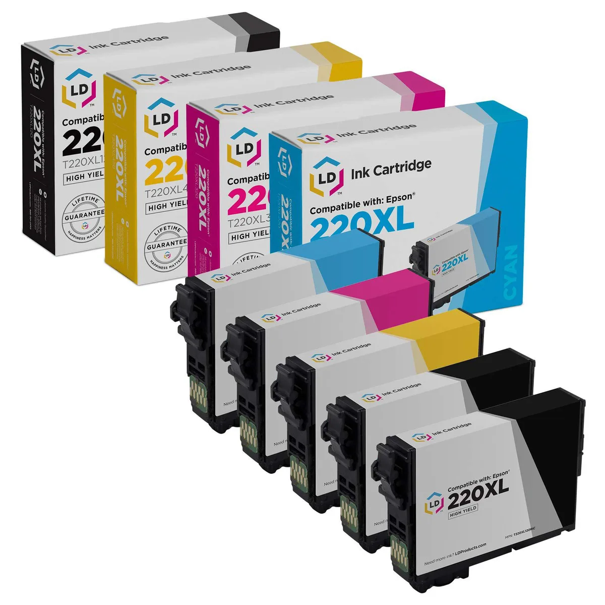 LD Products LD Products Epson 220XL High Yield Ink Cartridges 5-Pack (2 Black, 1 Cyan, 1 Magenta, 1 Yellow) — product photo