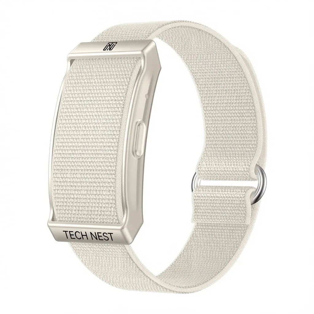 Beige screenless fitness band with curved silicone and nylon straps