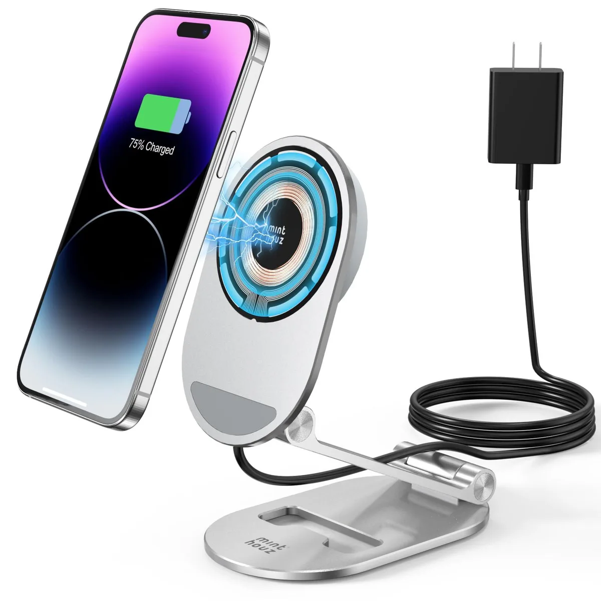  Minthouz Leap MR15 Foldable MagSafe Charging Stand 20W Adapter Silver — product photo