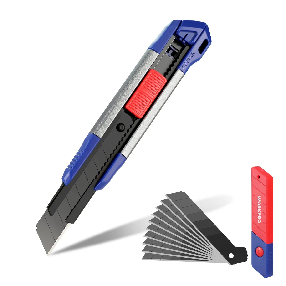 Blue aluminium snap-off box cutter, 18 mm blade, 6.5 inches long