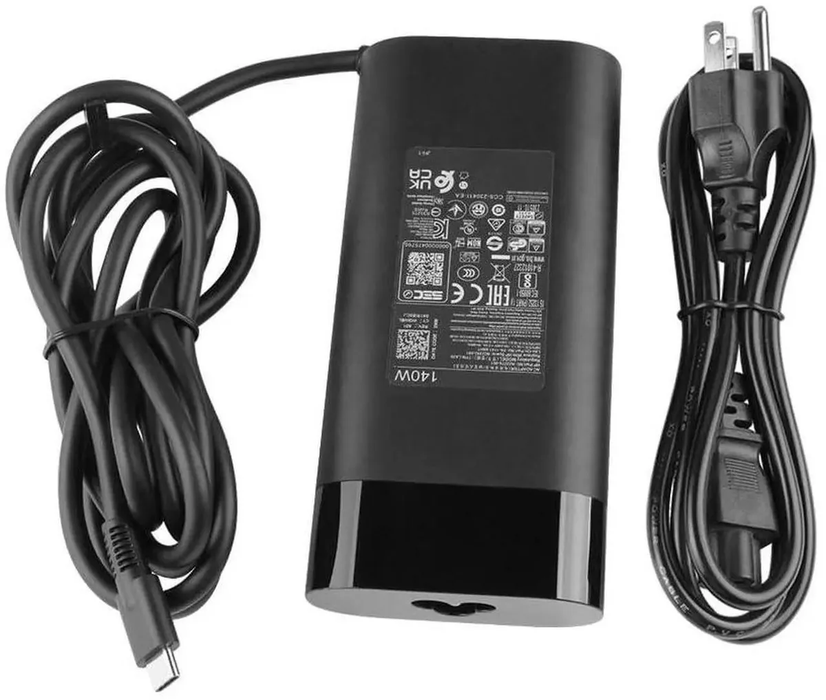 Compact black USB-C power adapter with detachable US power cord