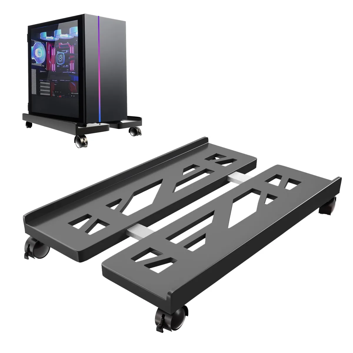  Qcdou PC Stand-3-Black Adjustable CPU Stand 7.87-11.81 in 15.75 in 360° Wheels — product photo