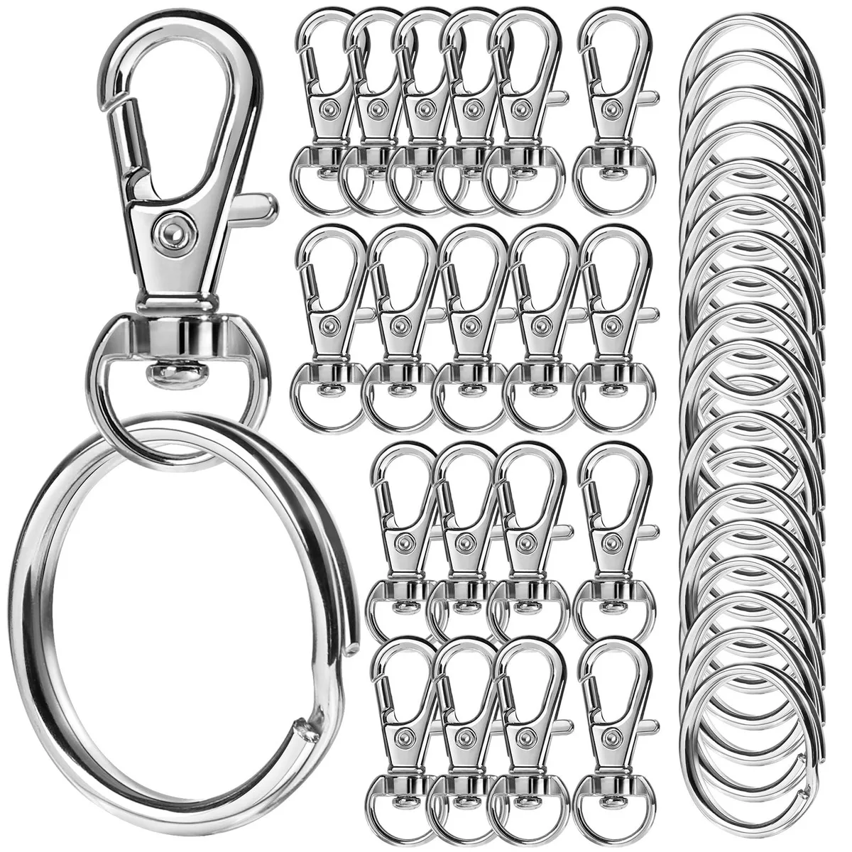  LEOBRO LYZ231 100pcs lobster claw clip kit 50pcs 1.18in hooks 50pcs 1.1in rings 360° swivel zinc alloy — product photo