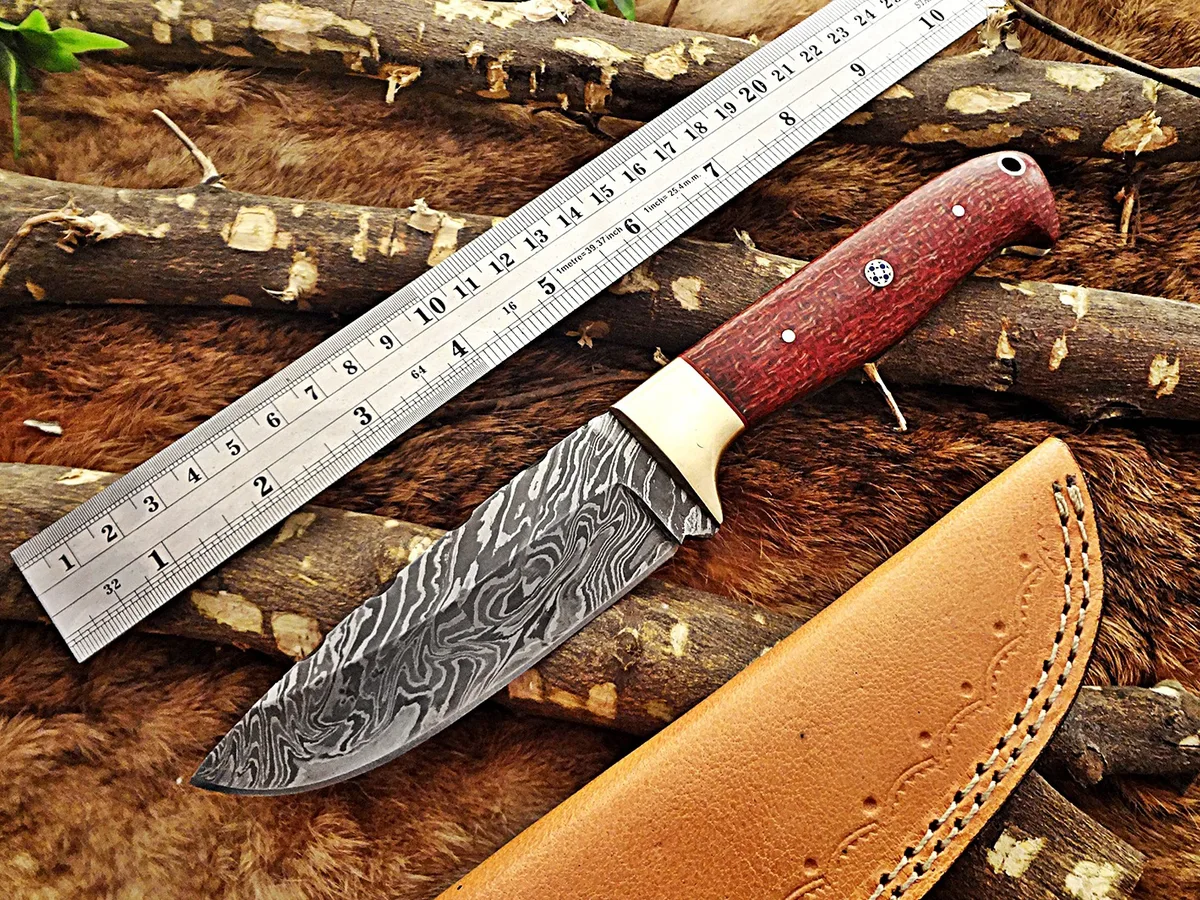Damascus Depot Damascus Depot 9.5" Hunting Knife Red Micarta Damascus Steel — product photo