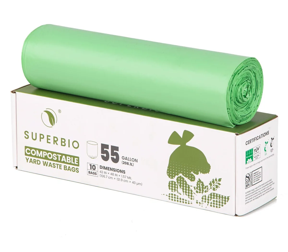  superbio 55F10 55 Gallon Compostable Yard Waste Bags 10 Count 42x48in 1.57 Mil — product photo