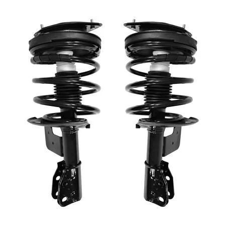 Pair of silver front strut assemblies with coil springs and top mounts