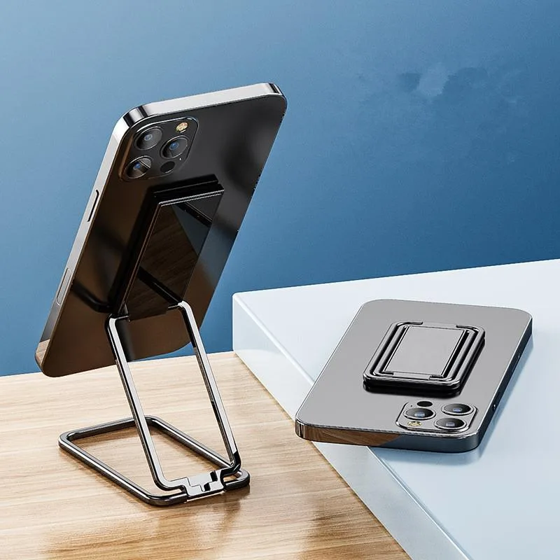 Black zinc-alloy ring holder with two foldable arms, flat adhesive base