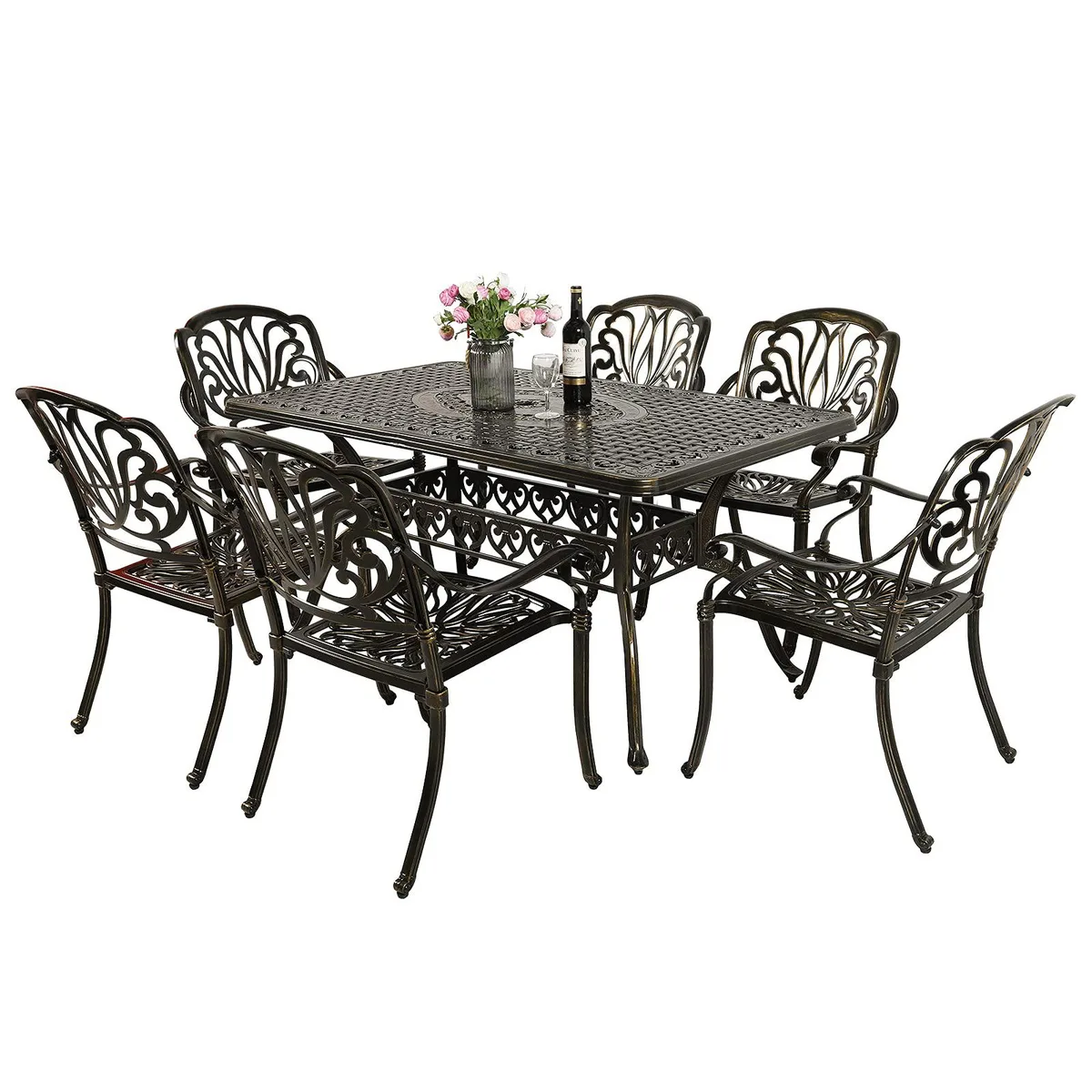 MEETWARM MEETWARM 7-Piece Patio Dining Set Dark Bronze — product photo