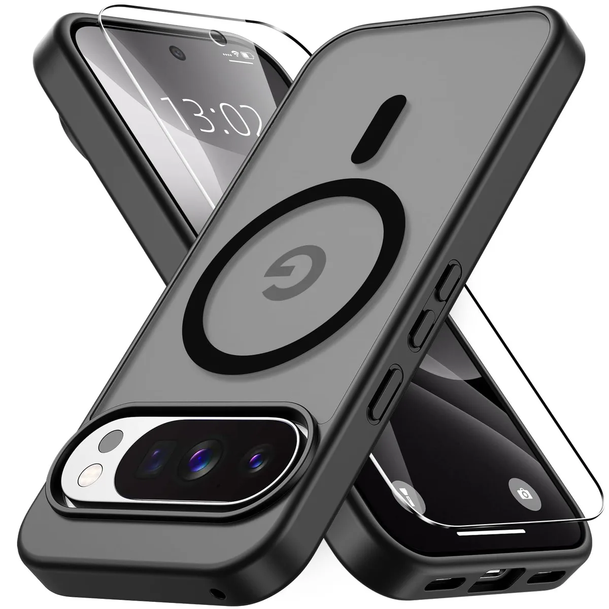 Black TPU phone case with matte translucent back and raised bezels for Pixel 10 Pro XL