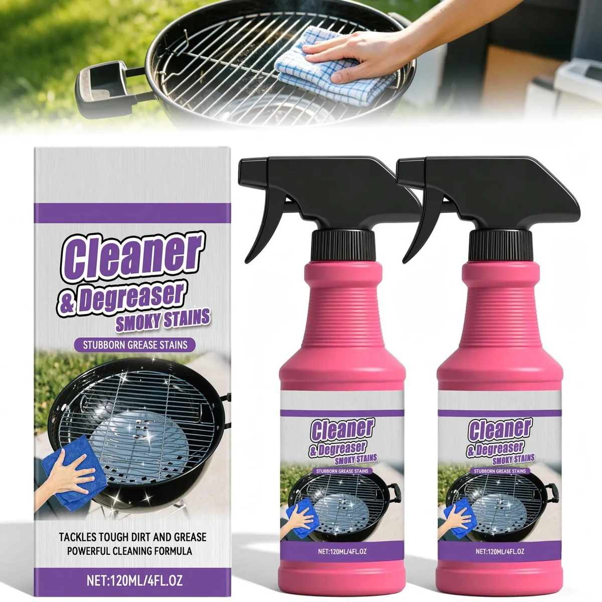  2Pcs Fast Acting Heavy Duty Grill Degreaser Spray 120ml — product photo