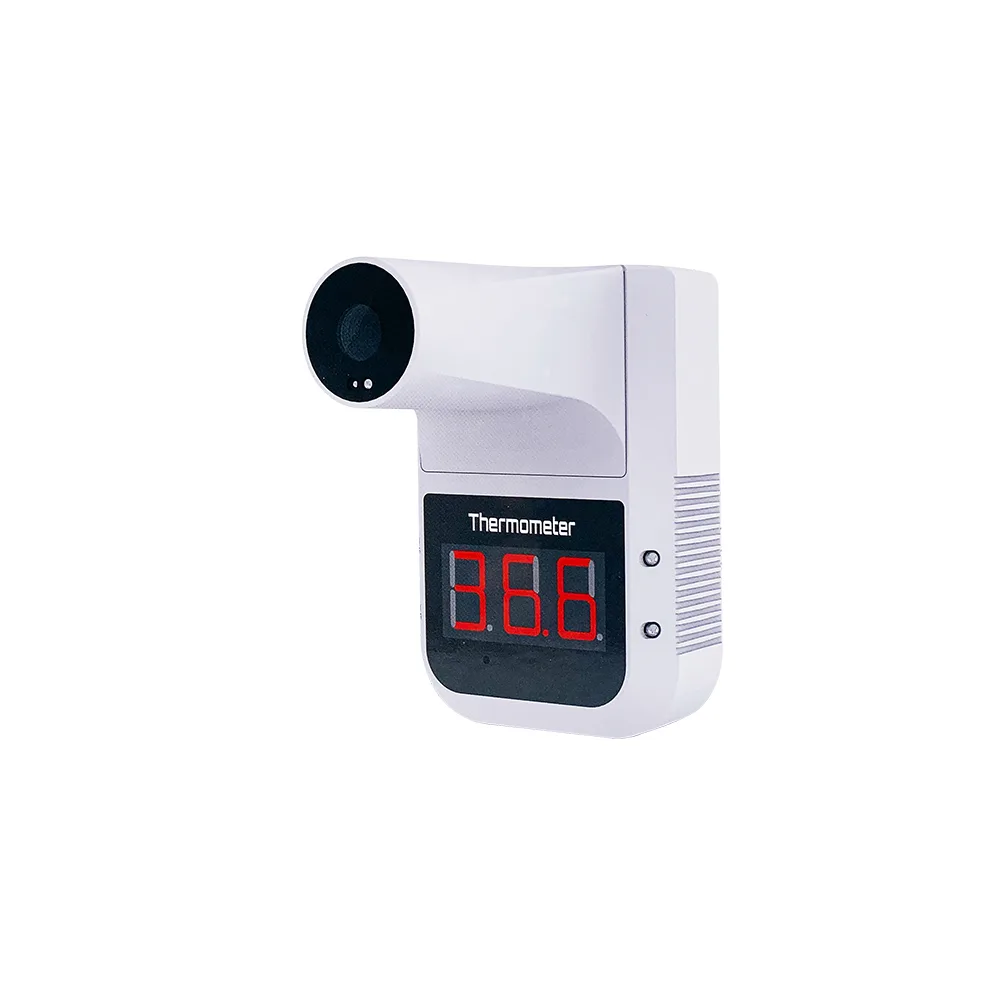 White wall-mounted infrared forehead thermometer with digital display