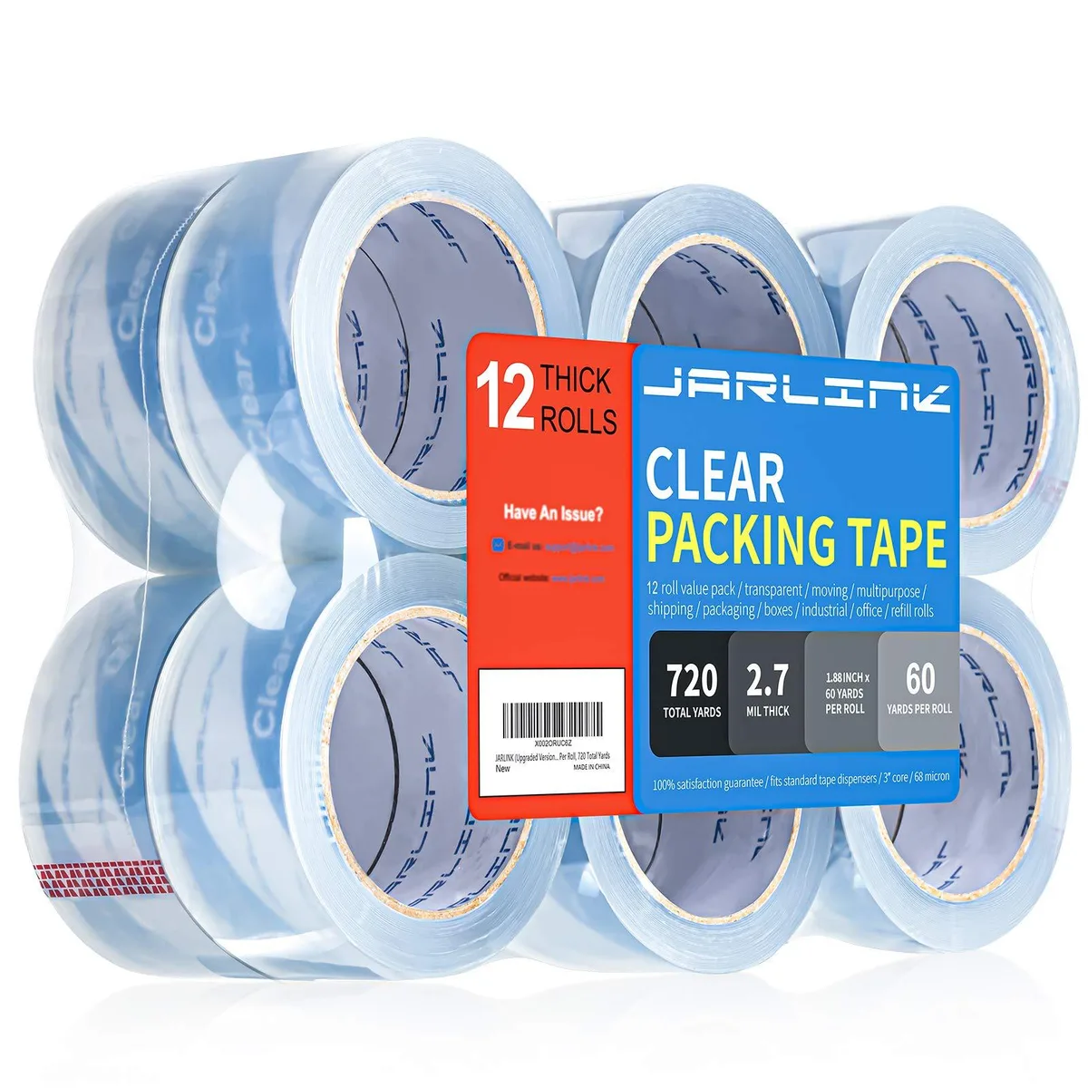  JARLINK OP137W Packing Tape 12 Rolls 2.7mil 1.88in 60yd — product photo