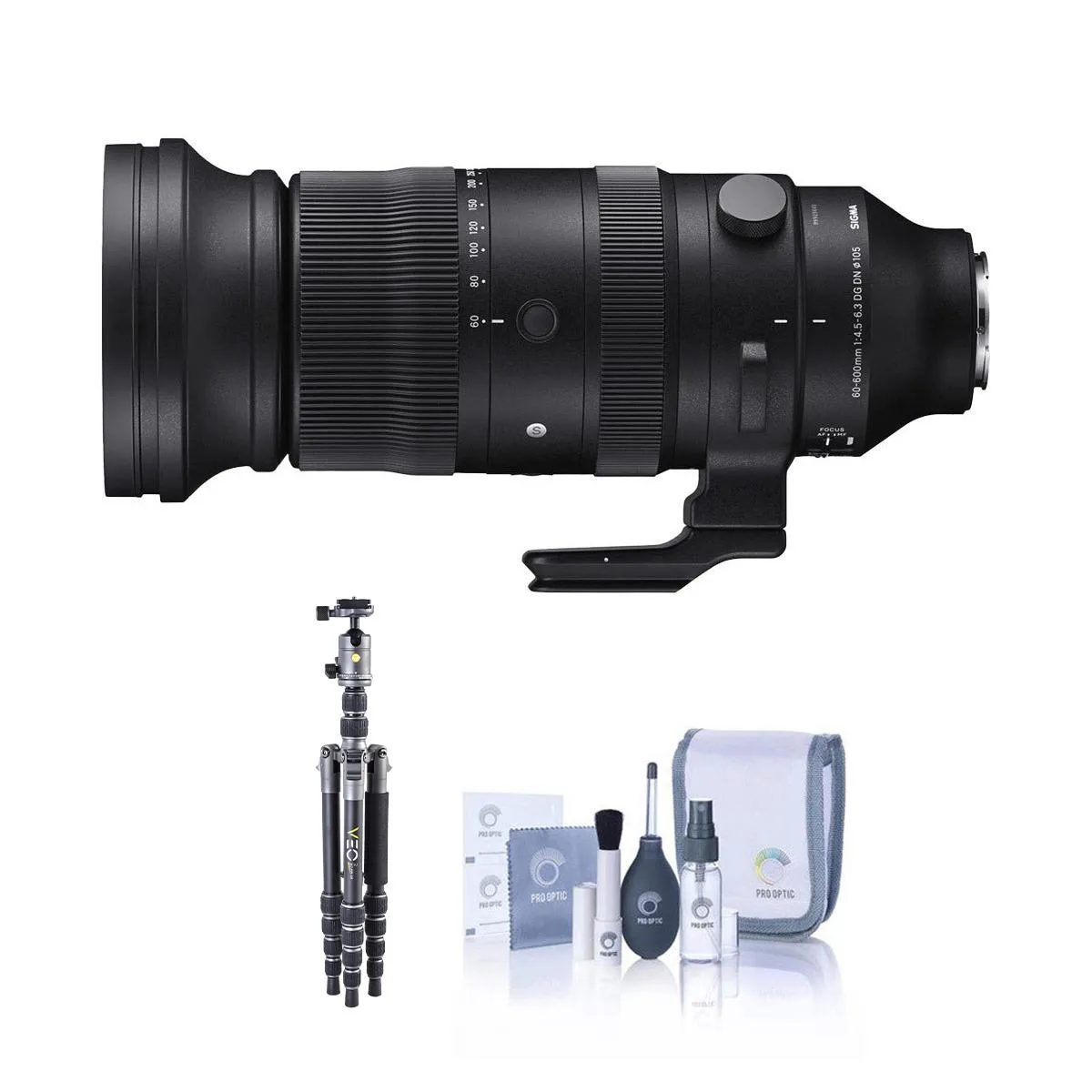 SIGMA SIGMA 60-600mm f/4.5-6.3 DG DN OS Sports Lens for Sony E with Vanguard VEO 3 GO 235AB Tripod and Cleaning Kit — product photo