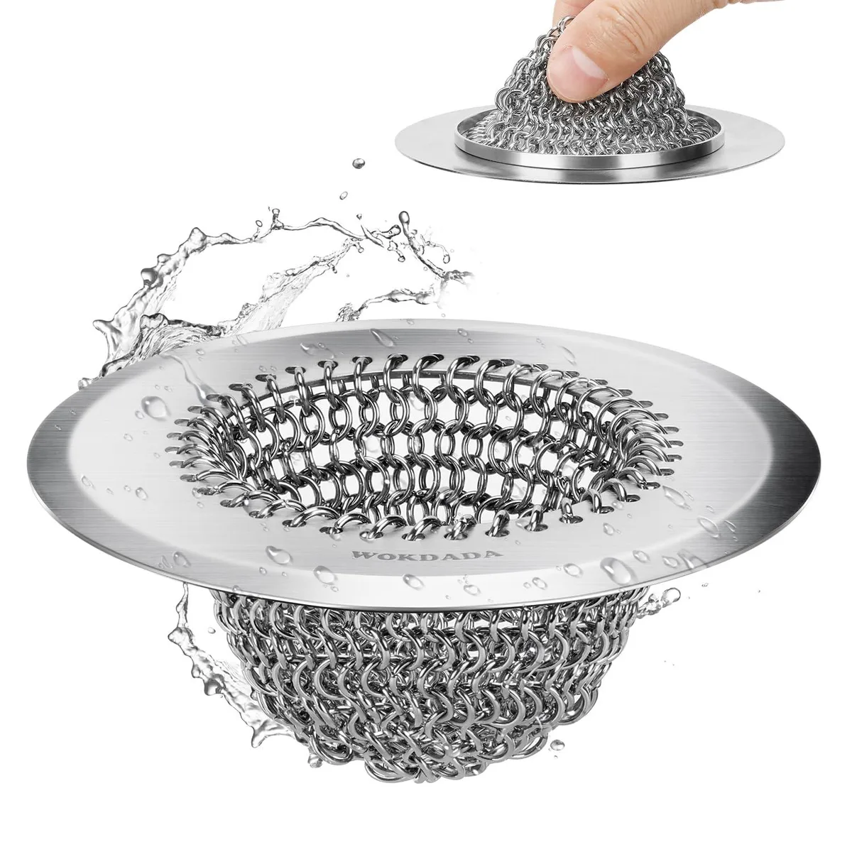 wokdada Sink Drain Strainer, Reversible Chain Mail Mesh, 4.4-Inch, 304 Stainless Steel — product photo