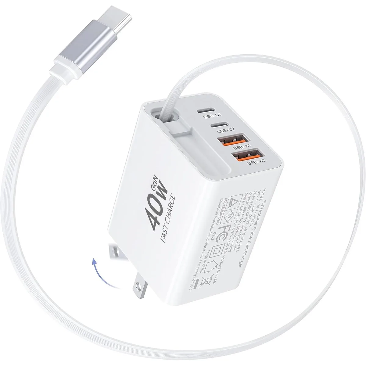 AUTYUE AUTYUE PD5202 40W 5-in-1 Retractable Wall Charger White — product photo