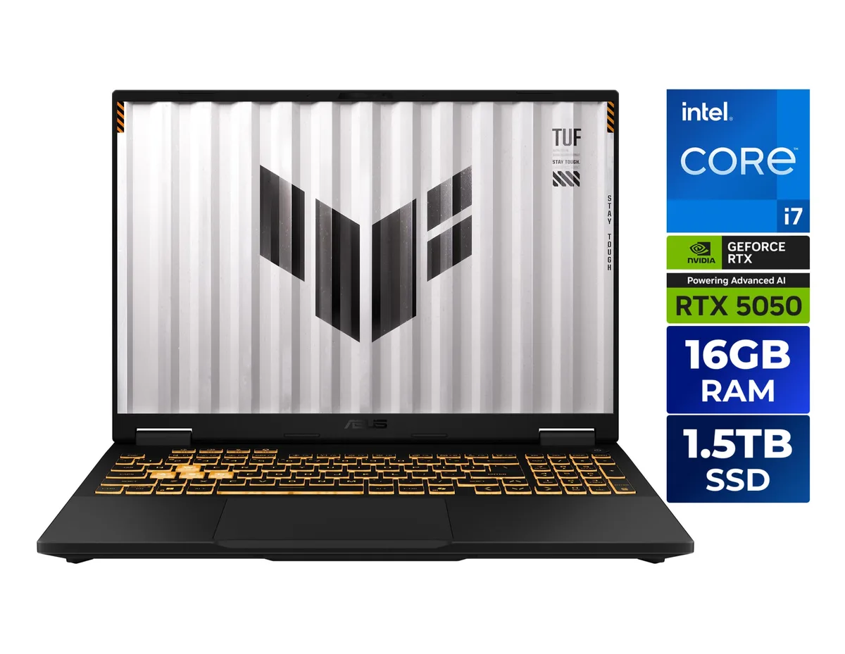 ASUS ASUS TUF Gaming F16 FX608JHR-ES73 16" FHD+ 165Hz i7-14650HX RTX 5050 16GB 1.5TB gaming laptop — product photo