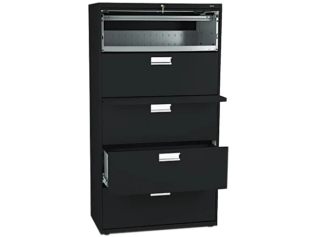HON HON 685LP 600 Series Five-Drawer Lateral File 36" W 67" H Black office furniture — product photo