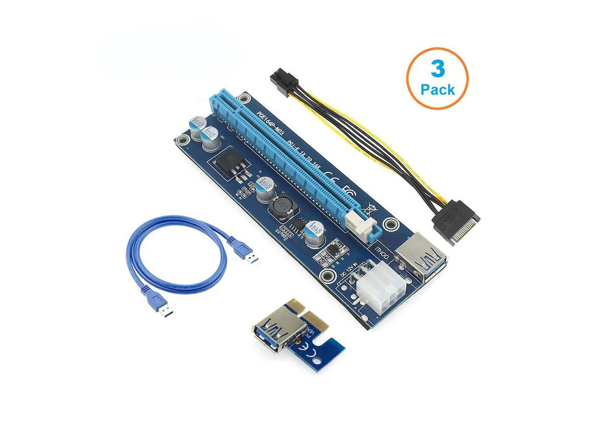 TelDaykemei TelDaykemei 3 Pack PCIe 16x to 1x Riser Card 60cm USB 3.0 SATA Power — product photo