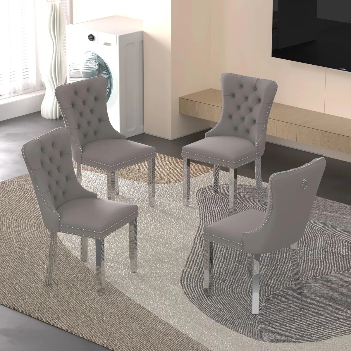 Sumdeal Sumdeal Velvet Dining Chair Set of 4, Gray with Silver Legs — product photo