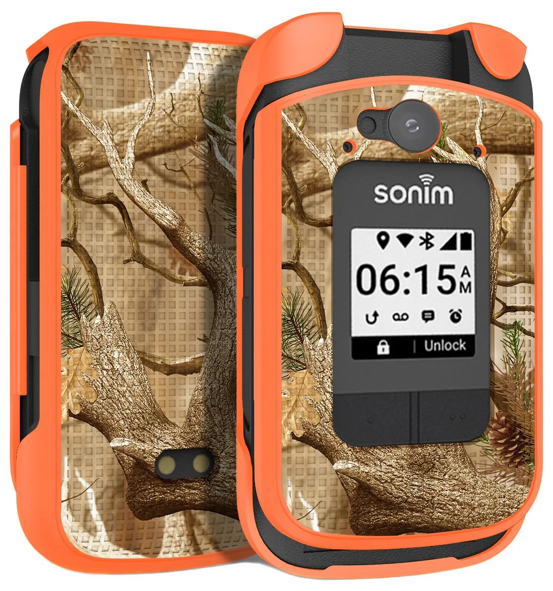 Nakedcellphone Nakedcellphone Grid Textured Slim Case for Sonim XP3 Plus 4G XP3900 Orange Camouflage — product photo
