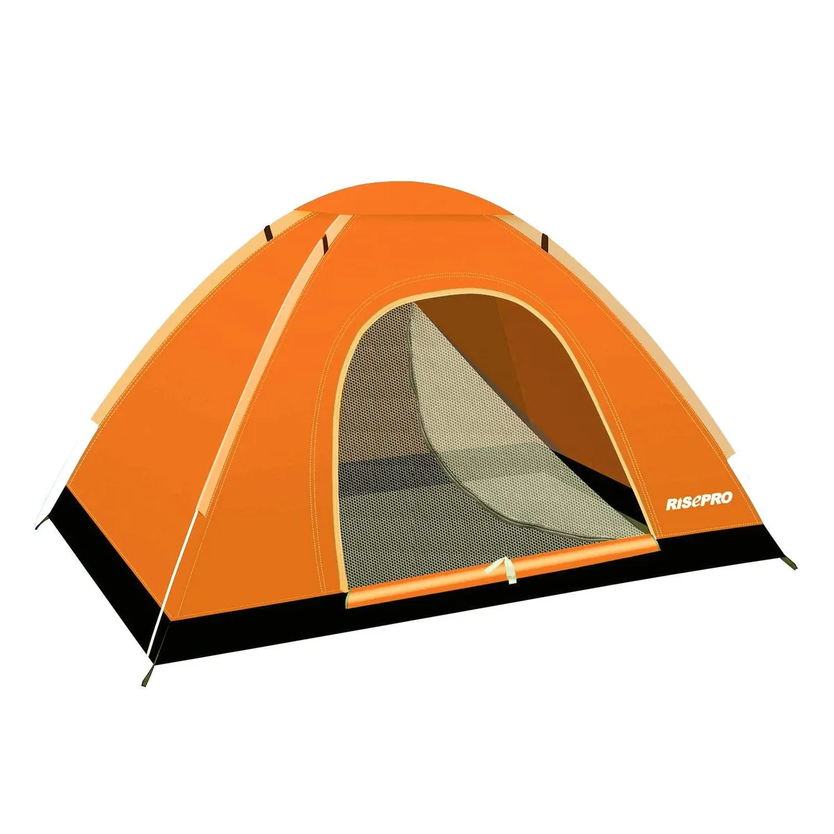 Bright orange lightweight dome tent with mesh top panel and matching carry bag