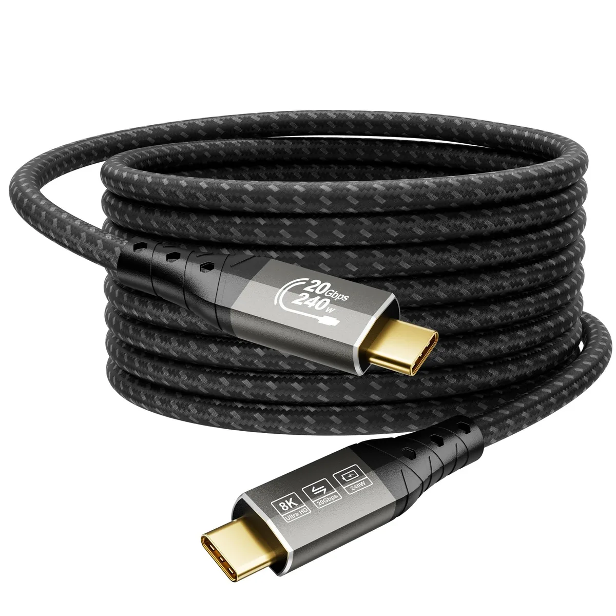 Sixteen-foot braided USB-C to USB-C cable with metal connectors