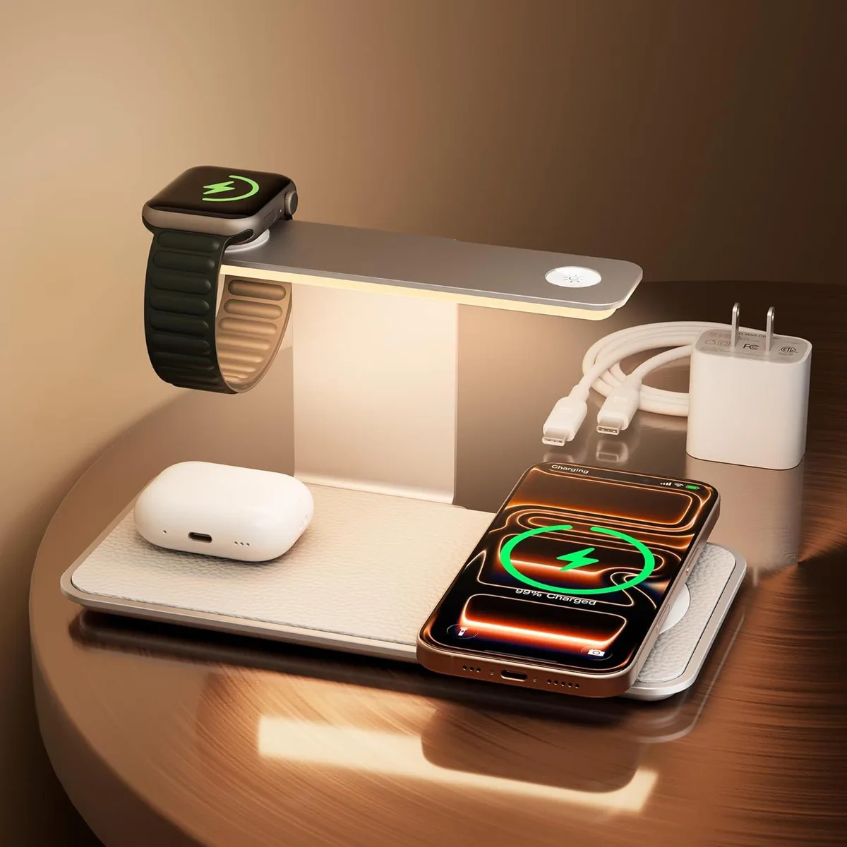 FLEANE FLEANE 3-in-1 MagSafe Wireless Charger Night Light 15W Gray — product photo