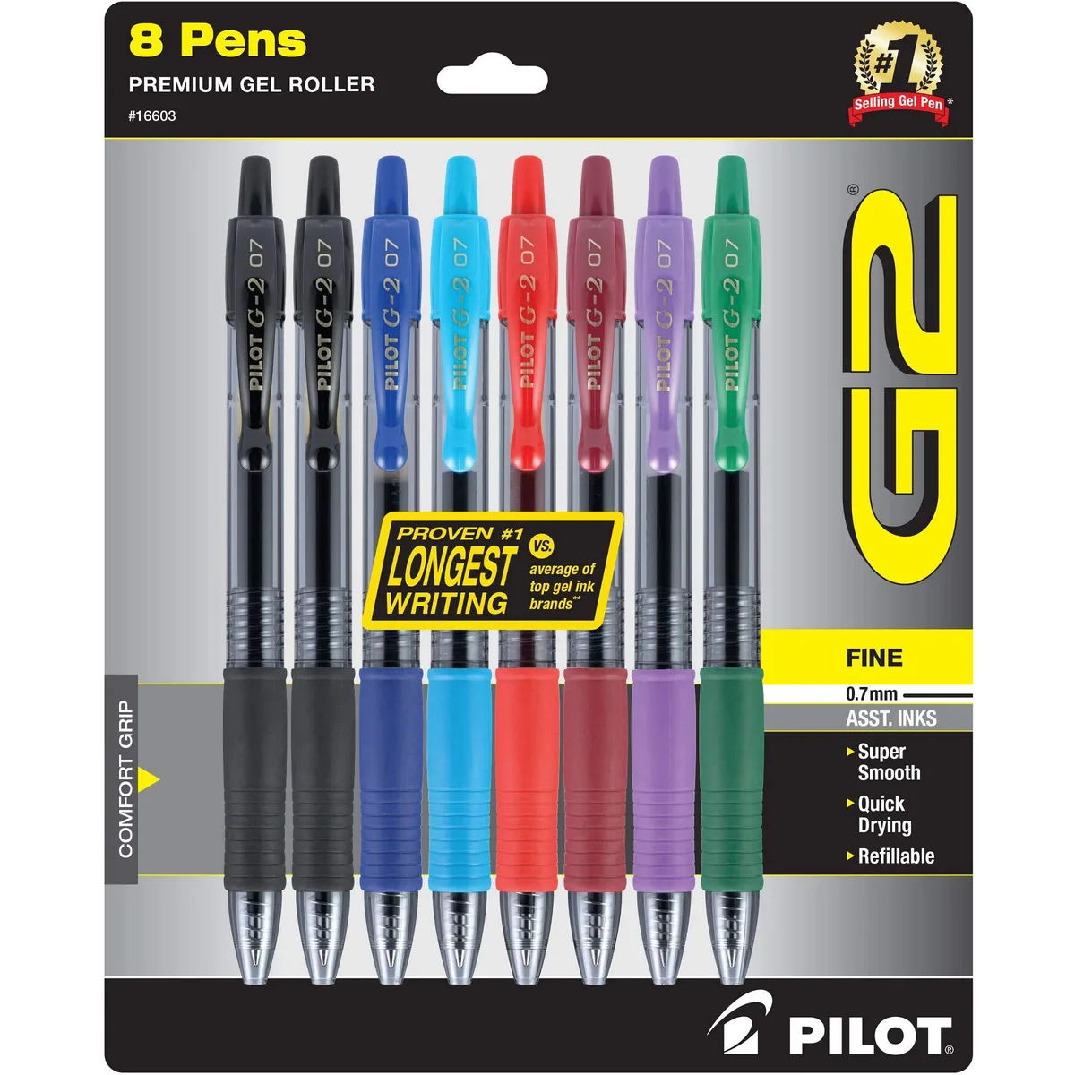 Pilot G2 Premium Refillable Retractable Gel Ink Pens Fine Point 0.7mm 7 Colors 8 Count — product photo