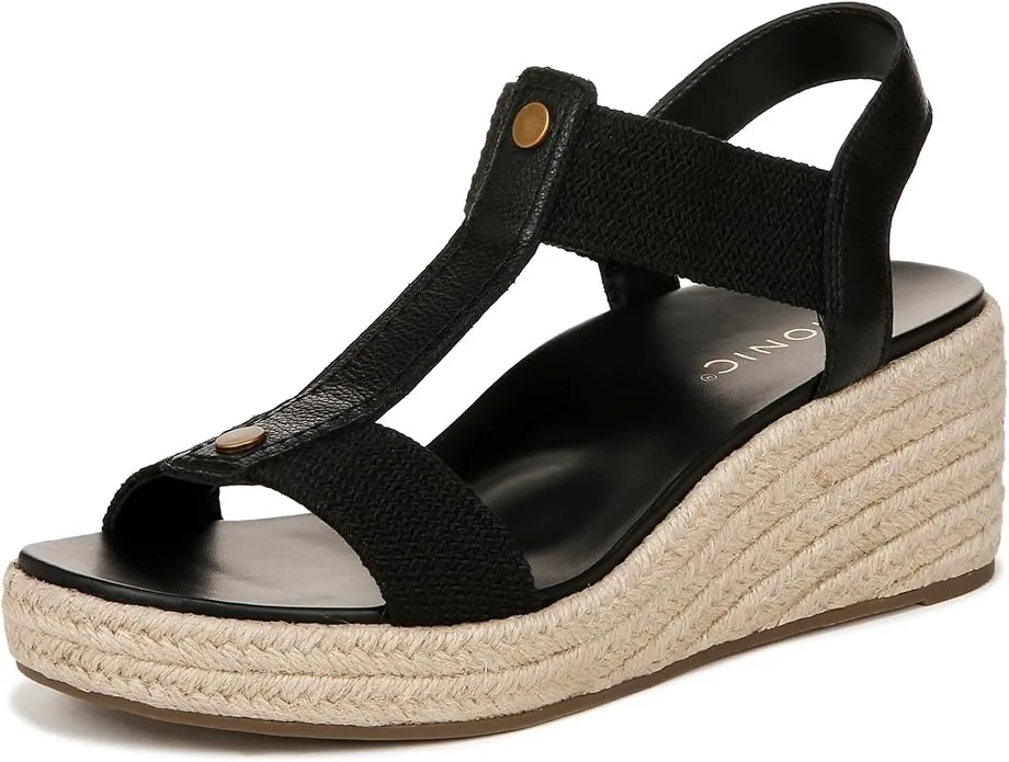 Vionic Group LLC Vionic Womens Calera Wedge Sandal Black Leather 8.5 6 2.5 .750 — product photo