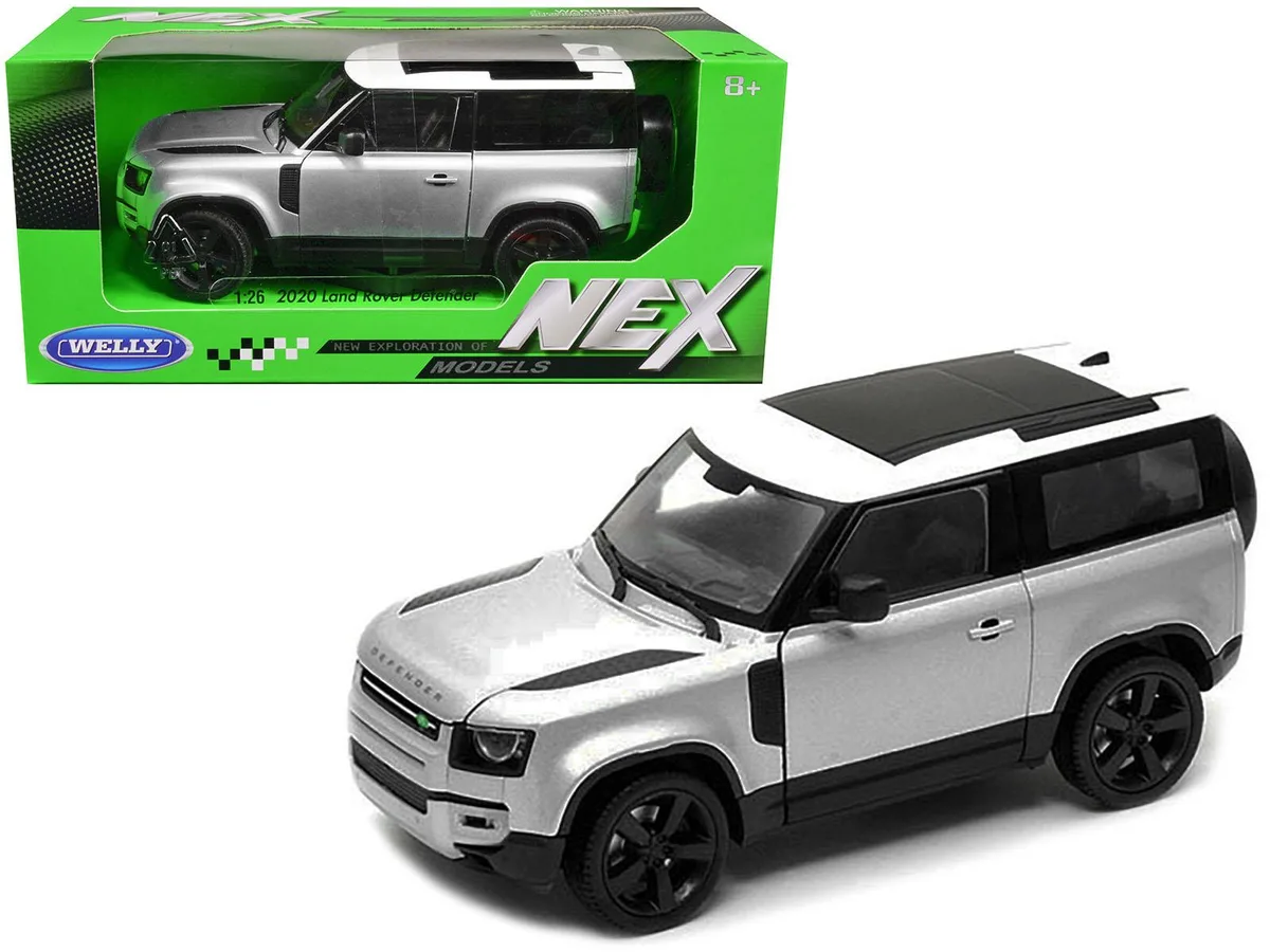 Welly Diecast Welly Diecast 2020 Land Rover Defender Silver Metallic White Top NEX Models 1/26 hobby collectible — product photo