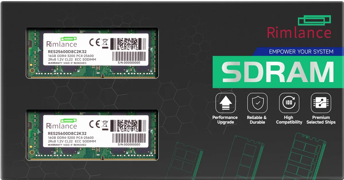 RIMLANCE RIMLANCE RES25600D8C2K32 32GB (2x16GB) DDR4 3200 ECC SODIMM 2Rx8 — product photo