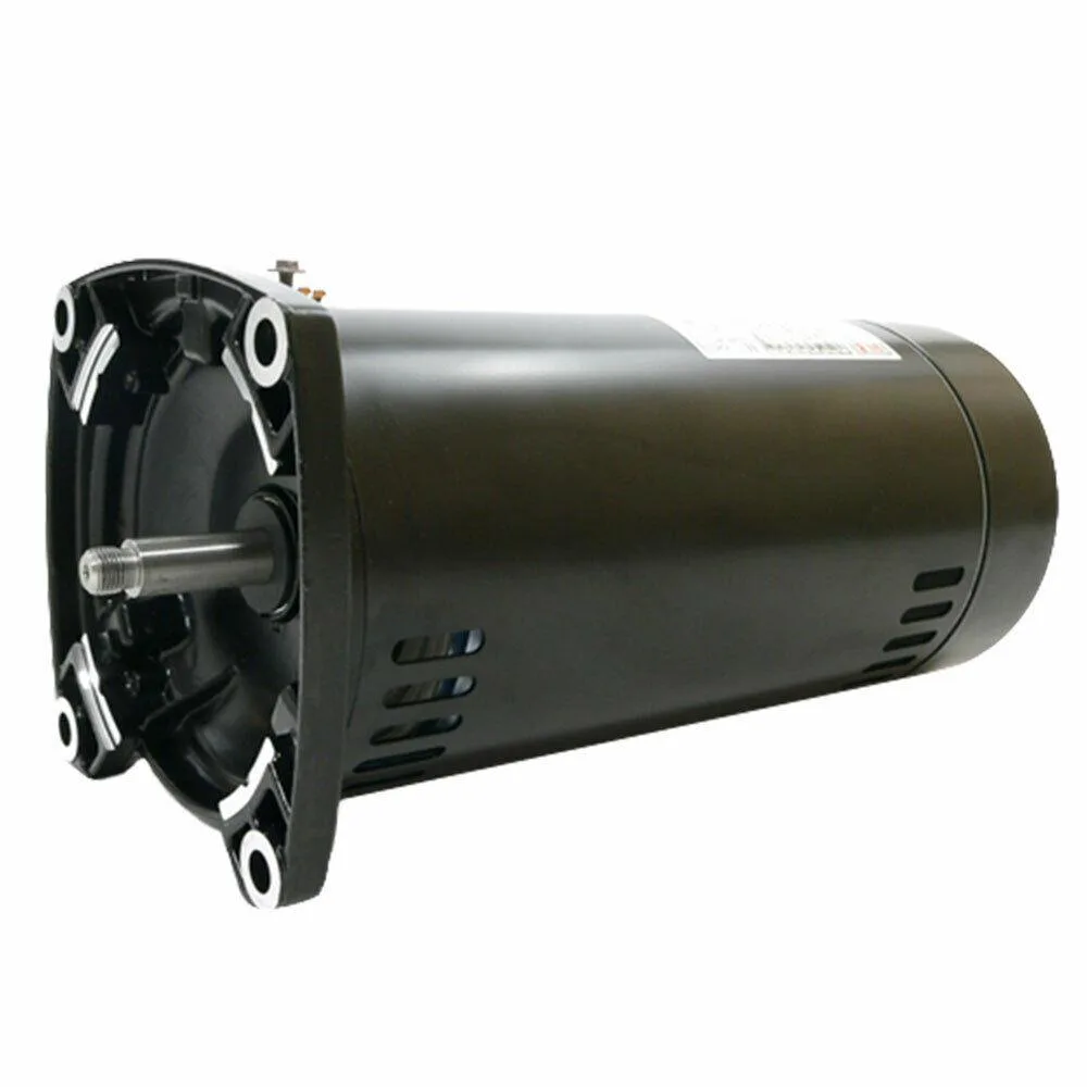 Square-flange pool pump motor with threaded shaft and capacitor housing